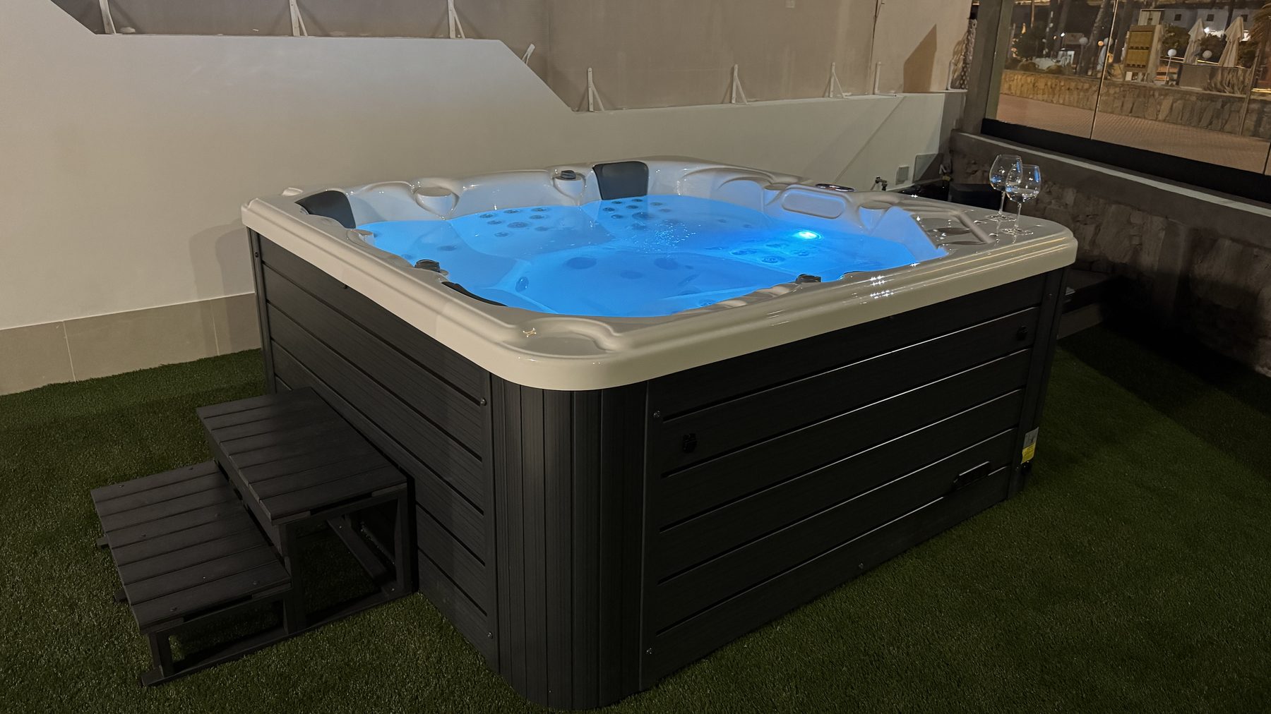 Private jacuzzi at night