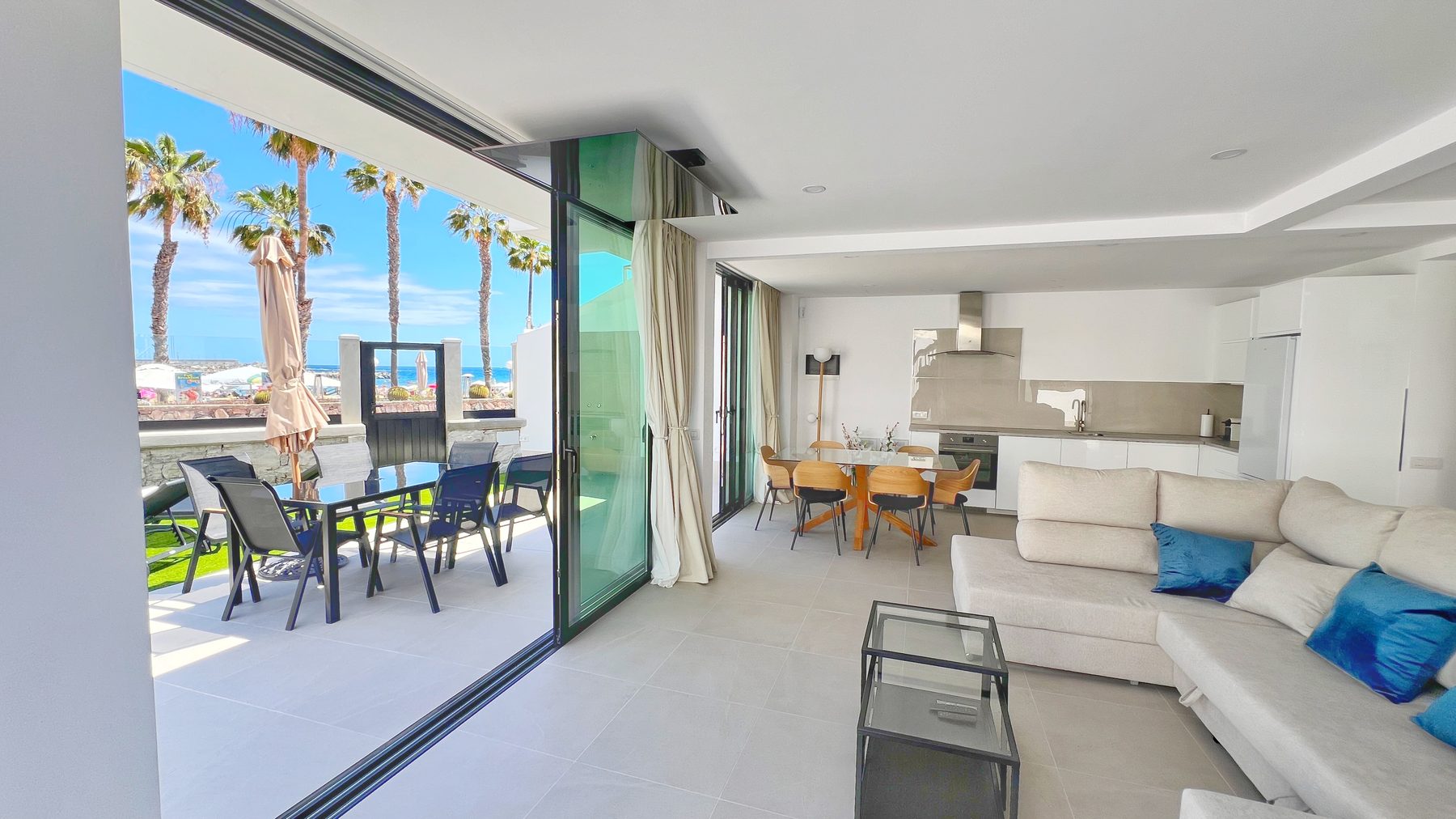 Living room opening to the ocean
